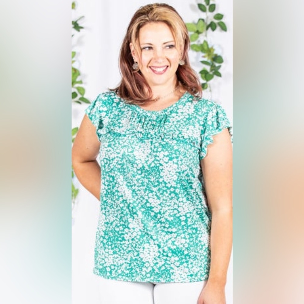 NEW HAPTICS Jade Floral Ruffle Top/Shirt~ 3x